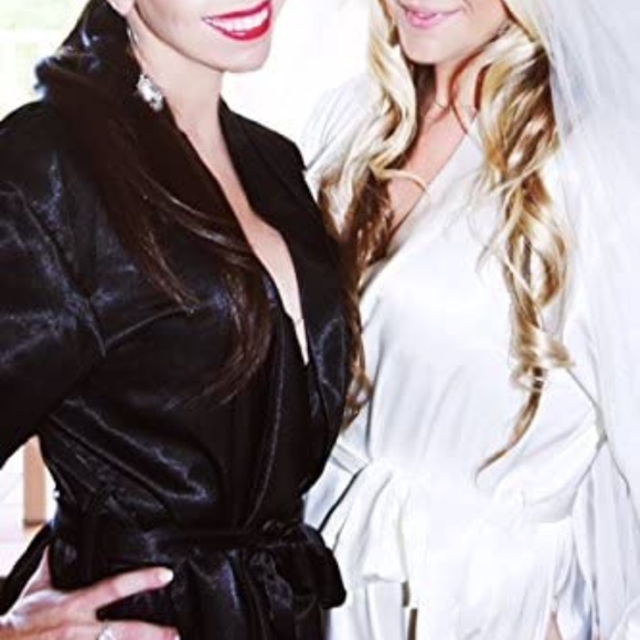 Black Rhinestone Diamante Bridesmaid Satin Robe - Picture 3 of 9